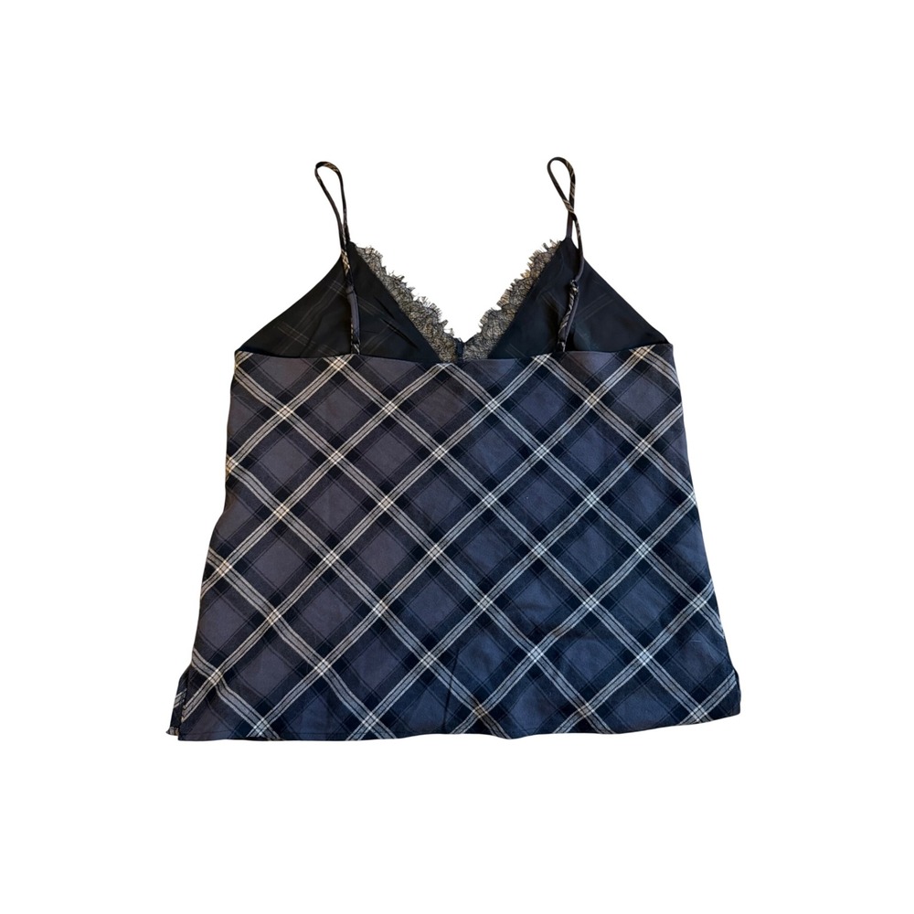 Gold Hawk Plaid Lace Trim Camisole Top Charcoal Gray Large NWT - Picture 6 of 10